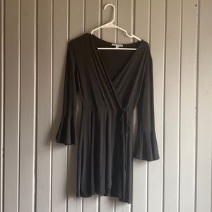 Charcoal gray  tie dress with bell sleeves